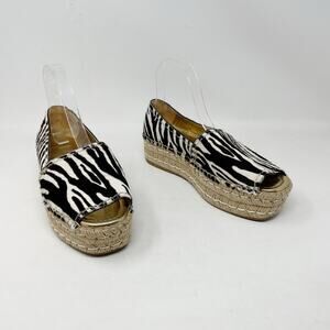 Prada Zebra Print Calf Hair Espadrilles Slip On Platform Open Toe Shoes 39 9